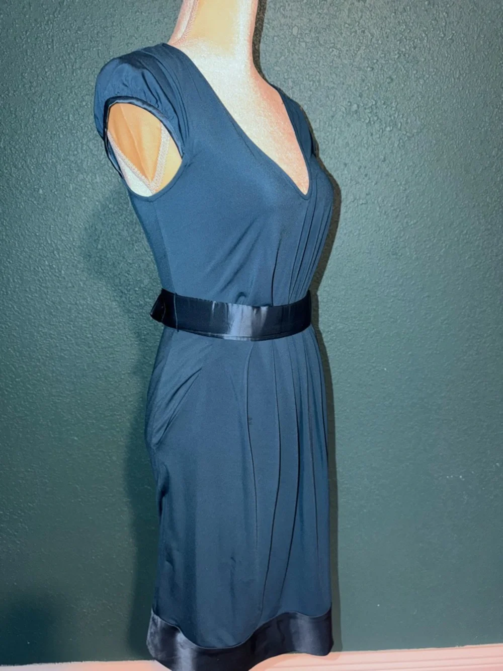 BCBGMaxAzria Teal V-Neck Fit-and-Flare Midi Dress